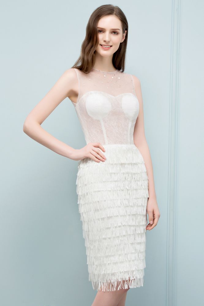 Vestidos de fiesta de sirena sin mangas, hasta la rodilla, con borlas