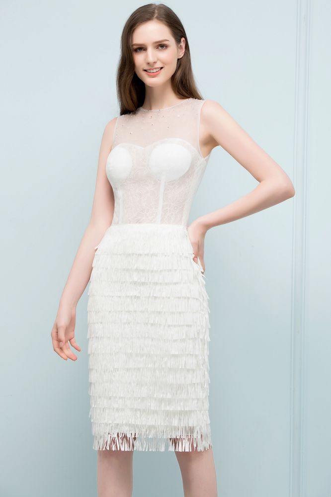 Vestidos de fiesta de sirena sin mangas, hasta la rodilla, con borlas