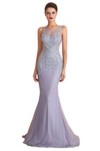 Vestido de fiesta de sirena con cuello redondo, sin mangas y cuentas, vestido de noche largo