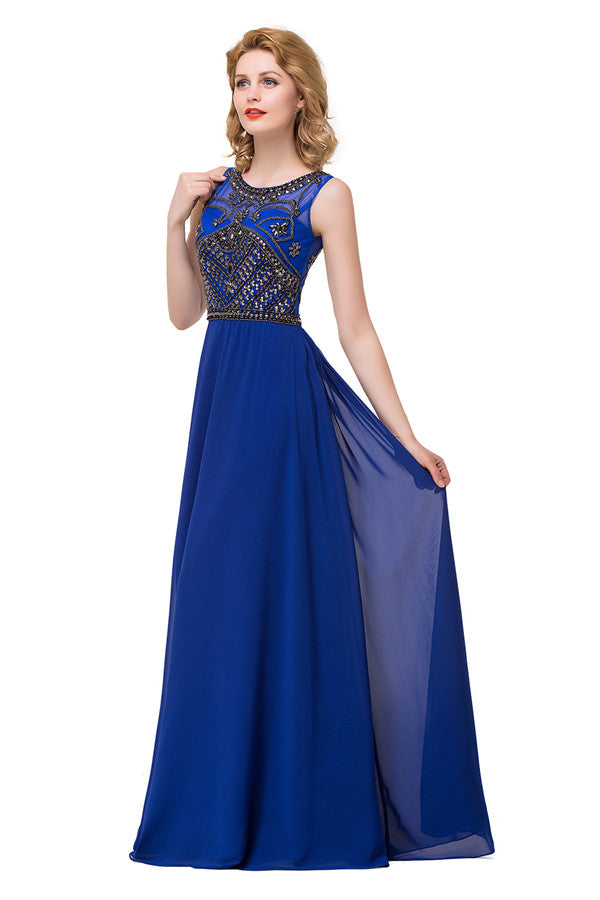 Vestidos formales de gasa con lentejuelas y corte A con largo de barrido