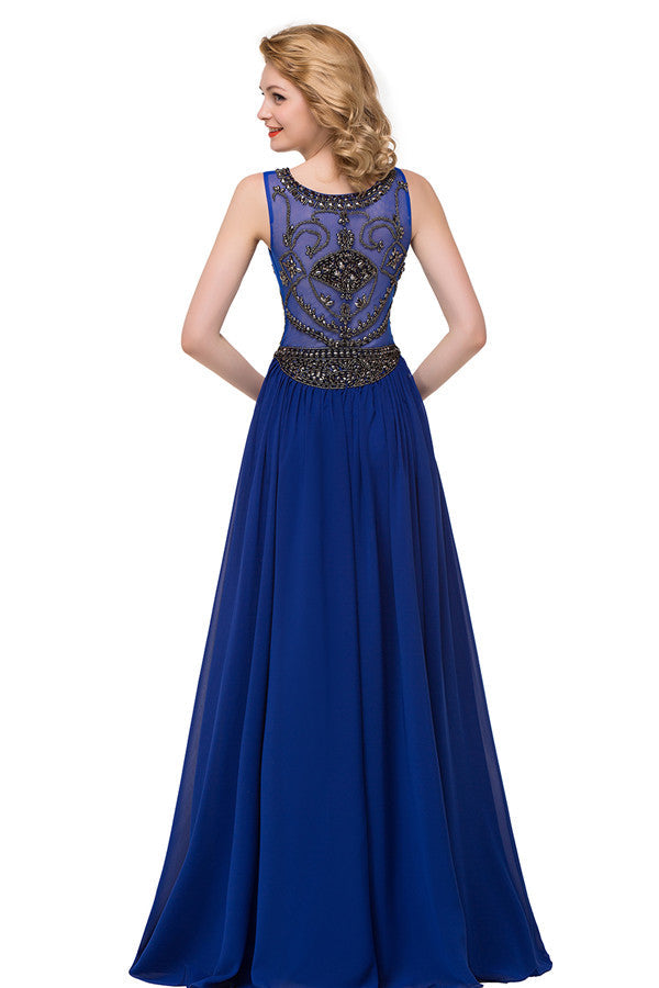 Vestidos formales de gasa con lentejuelas y corte A con largo de barrido