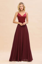 Vestido de noche de satén burdeos con espalda cruzada y largo hasta el suelo para dama de honor