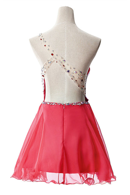 Vestido de fiesta de gasa con un solo hombro y corte en A con cristales