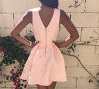 Vestido de fiesta corto rosa con escote en V, hecho a medida, vestido rosa con escote en V para regreso a casa PD158