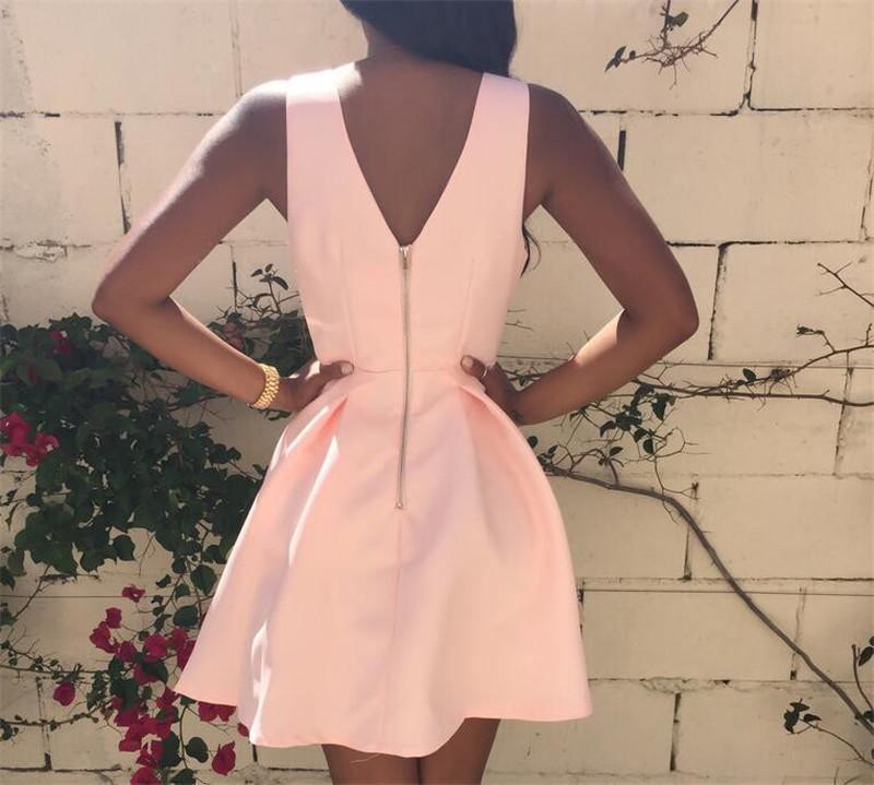 Vestido de fiesta corto rosa con escote en V, hecho a medida, vestido rosa con escote en V para regreso a casa PD158