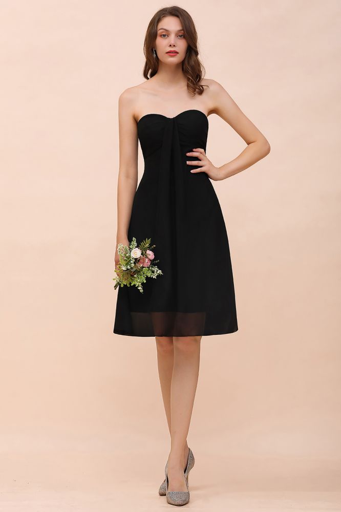 Lindo vestido de dama de honor negro hasta la rodilla, vestido de novia con escote corazón para niñas.