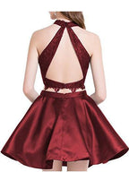 Vestido corto de satén con encaje azul de dos piezas, vestido de fiesta para bienvenida, PG196