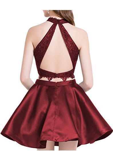 Vestido corto de satén con encaje azul de dos piezas, vestido de fiesta para bienvenida, PG196