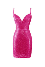 V Neck Blue Sequins Homecoming Dress