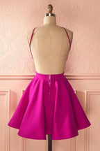 Vestido de fiesta corto rosa intenso sin espalda, bonito, PG141