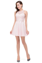 Lindos minivestidos de dama de honor con apliques y corte en A