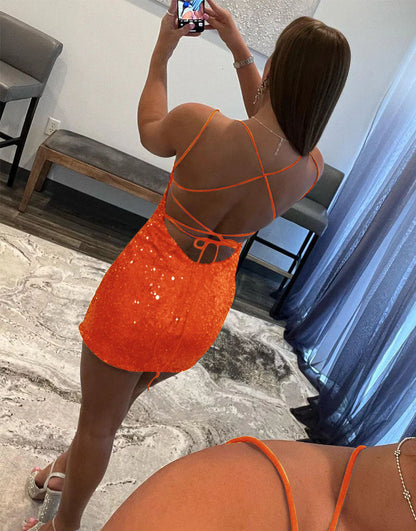 Esme | Vestido de fiesta ajustado con lentejuelas y escote redondo