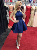Cute Short A Line Halter Satin Prom Homecoming Dresses