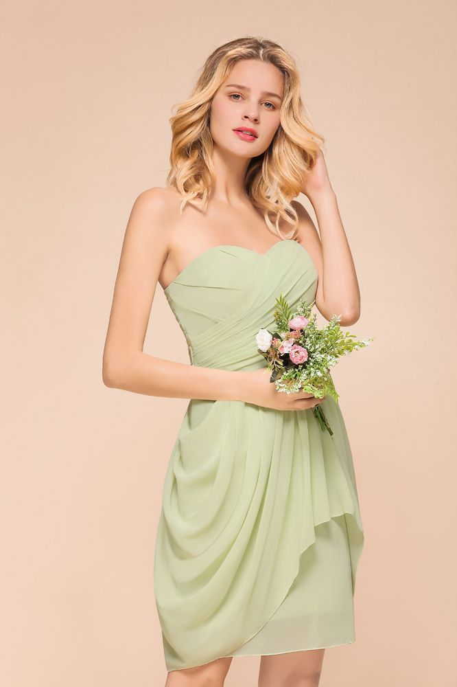 Lindo vestido mini de gasa con volantes, sin mangas y ajustado para dama de honor, vestido de invitada de boda
