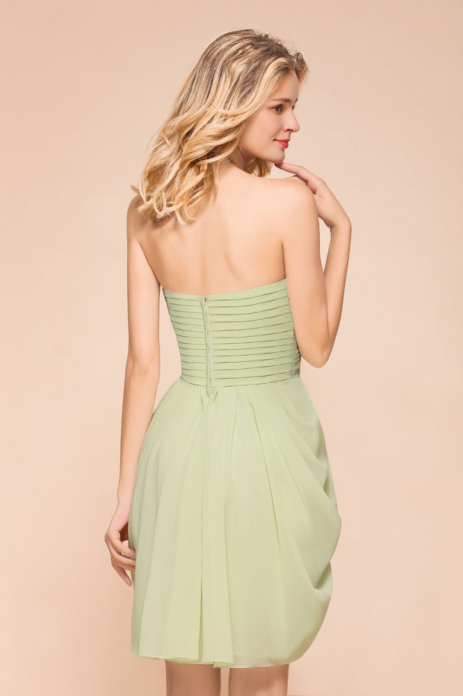 Süßes ärmelloses, schmales Chiffon-Minikleid mit Rüschen und Brautjungfernkleid für Hochzeitsgäste