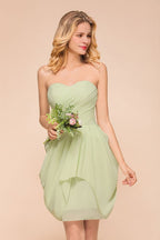 Süßes ärmelloses, schmales Chiffon-Minikleid mit Rüschen und Brautjungfernkleid für Hochzeitsgäste