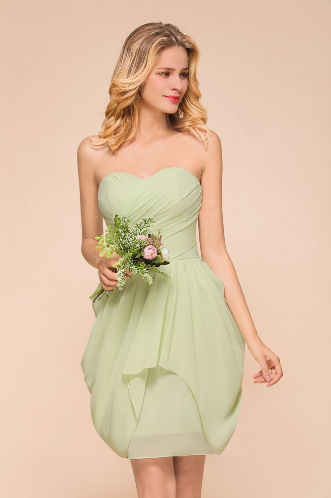 Lindo vestido mini de gasa con volantes, sin mangas y ajustado para dama de honor, vestido de invitada de boda