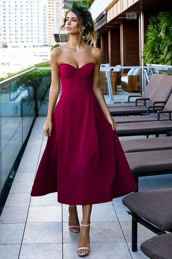 Vestido de fiesta de graduación con escote en forma de A, de satén color uva, largo hasta la rodilla, PD296