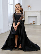 Duchesse-Linie/Princess-Linie Satin Sweep/Pinsel zug Schwarzes Kleid 