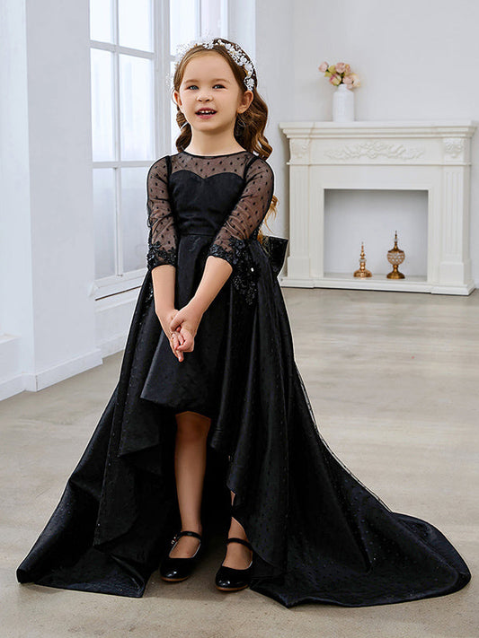 Duchesse-Linie/Princess-Linie Satin Sweep/Pinsel zug Schwarzes Kleid 