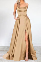Sexy Formal Solid High Opening U Neck Evening Dress Dresses(16 Colors)