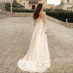 Elegant Round Neck Wedding Dresses 2023 Lace Long Sleeve Decal A-line Fashion Women's Bridal Dress Robe Back Strap Design De-payinti