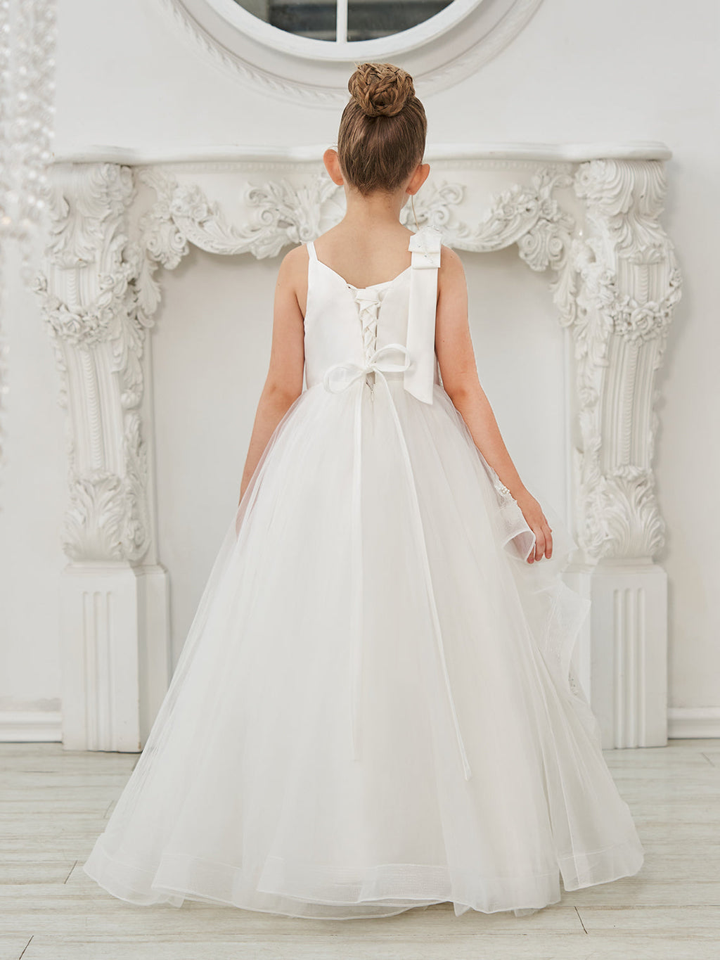Ballkleid/Princess-Linie Tüll Bodenlang Erstkommunion Blumenmädchenkleid 