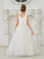 Ballkleid/Princess-Linie Tüll Bodenlang Erstkommunion Blumenmädchenkleid 