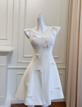 Vestido de fiesta mini de satén blanco con lazo Y8579