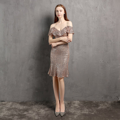 V Neck Little Evening Dress – Elegant Short Socialite Nightclub Women's Party Dress