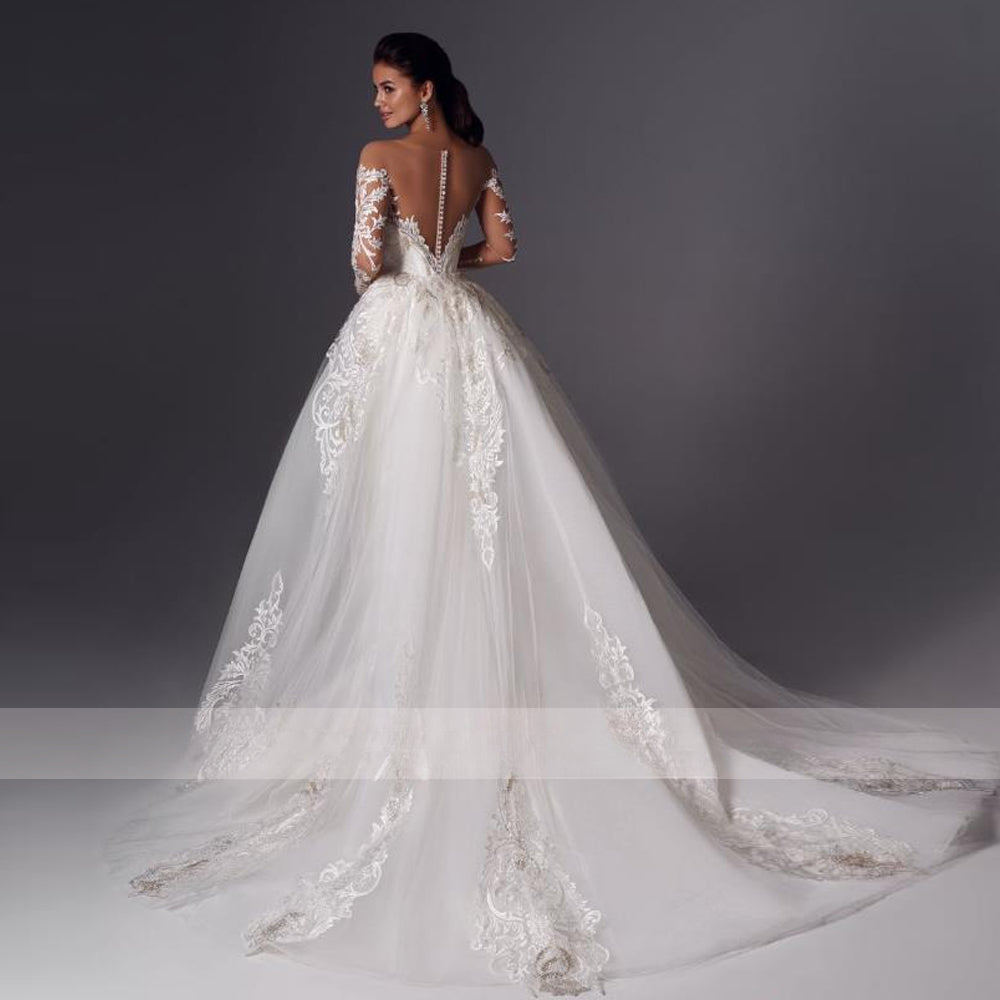 Loverxu Mermaid Vintage Wedding Dresses 2023 Sweetheart Long Sleeve Vestido De Novia Appliques Detachable Train Robe De Mariee-payinti