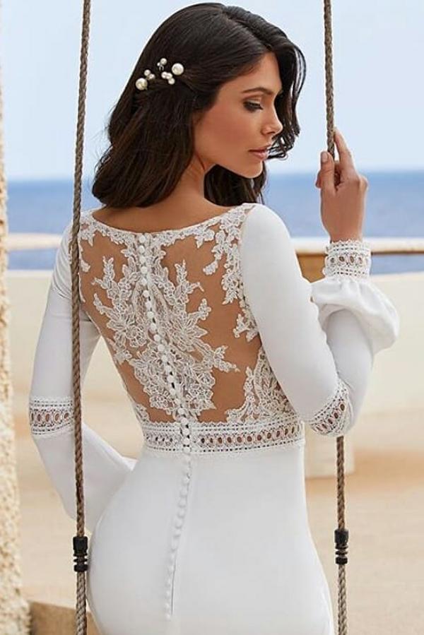 Trendy Floor-Length Mermaid Jewel Neck Long Sleeves Chiffon Prom Dresses