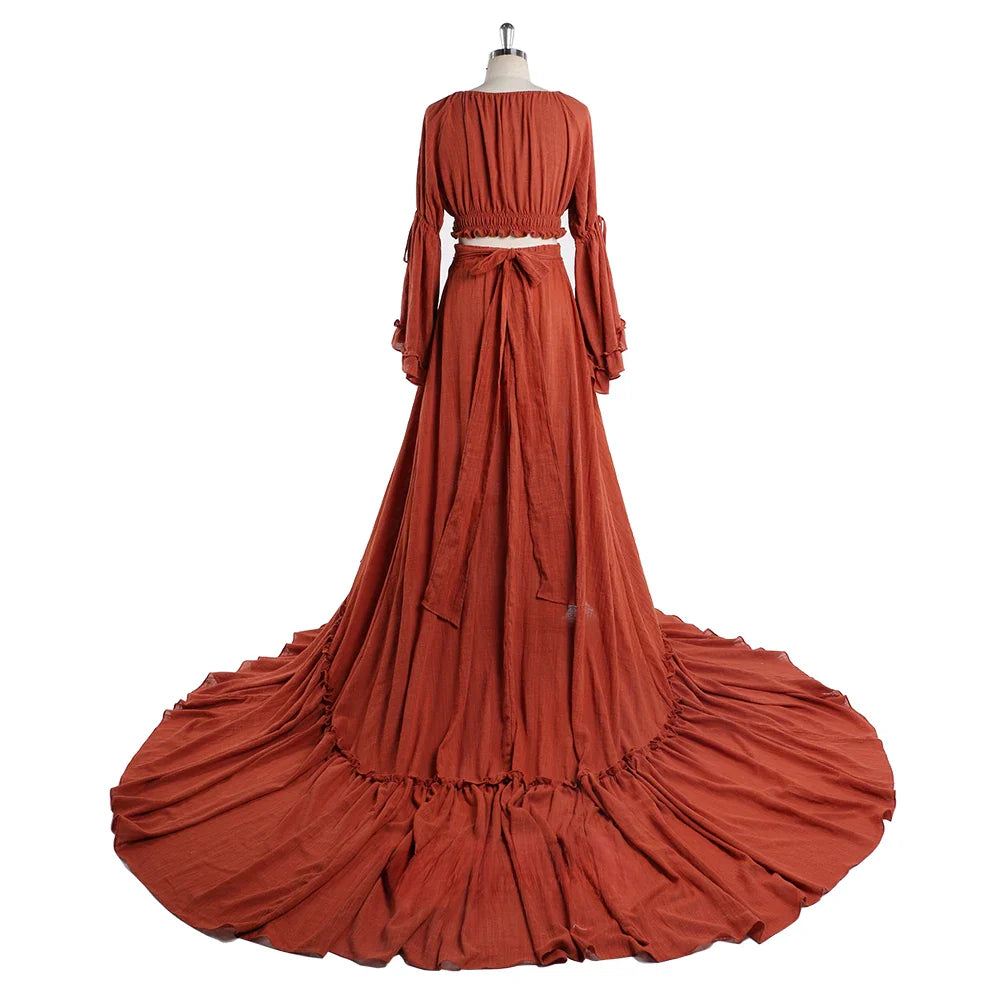 2 Pieces Gown V Neck Maternity Dresses for Photo Shoots Photography Dress Baby Shower Dress for Pregnant Woman SY211008