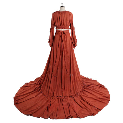 2 Pieces Gown V Neck Maternity Dresses for Photo Shoots Photography Dress Baby Shower Dress for Pregnant Woman SY211008