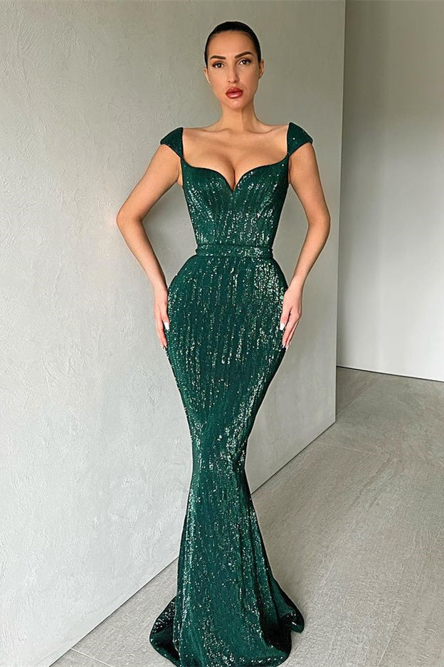 Meerjungfrau-Kleid mit schulterfreiem Ausschnitt und langem Ballkleid mit Pailletten