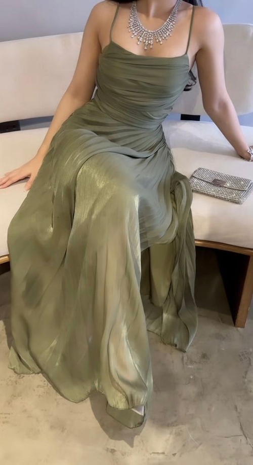 Vestido de fiesta largo verde encantador, corte A, vestido formal de noche Y7619