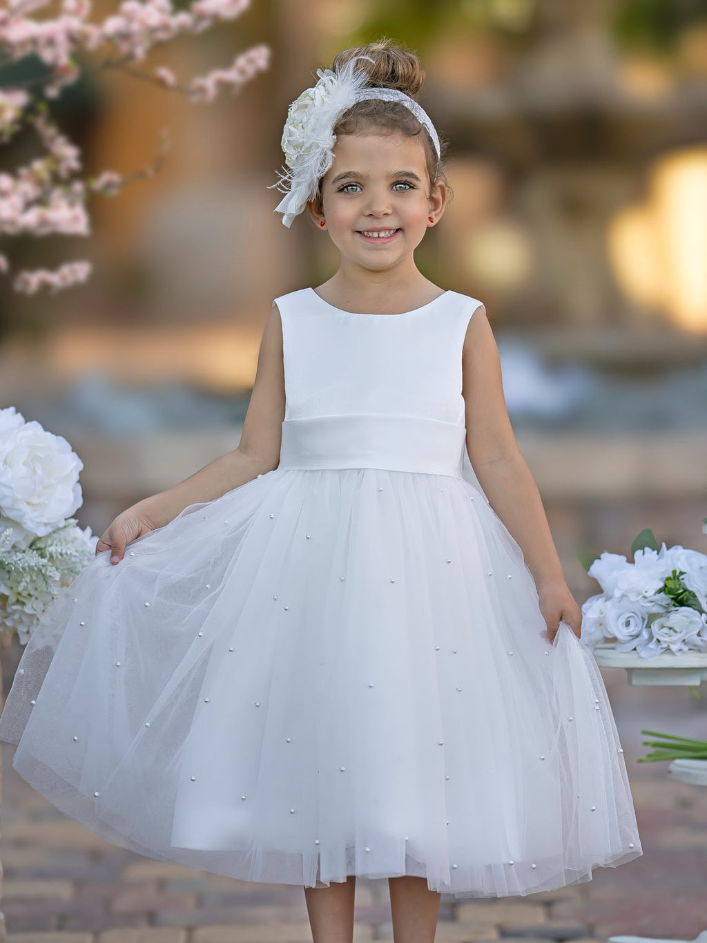 Duchesse-Linie/Princess-Linie Satin Tüll Knielang Blumenmädchenkleid 