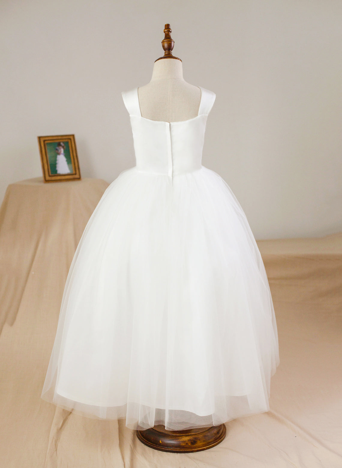Duchesse-Linie/Princess-Linie Satin Tüll Knöchellang Blumenmädchenkleid 