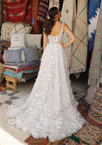 Exquisite 3D Flowers Appliques Wedding Dresses V-neck Backless Wedding Gown Vestido De Noiva Customer Made-payinti