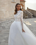 Grace Pretty luxury Princess Wedding Dresses Modest O Neck Long Sleeves Muslim Bride Dresses Bridal Gown vestidos de novia-payinti