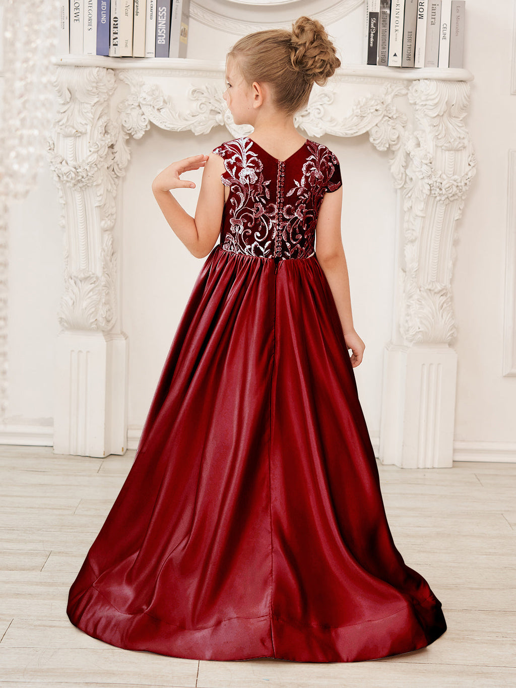 A-Linie Spitze Satin Bodenlang Blumenmädchenkleid 