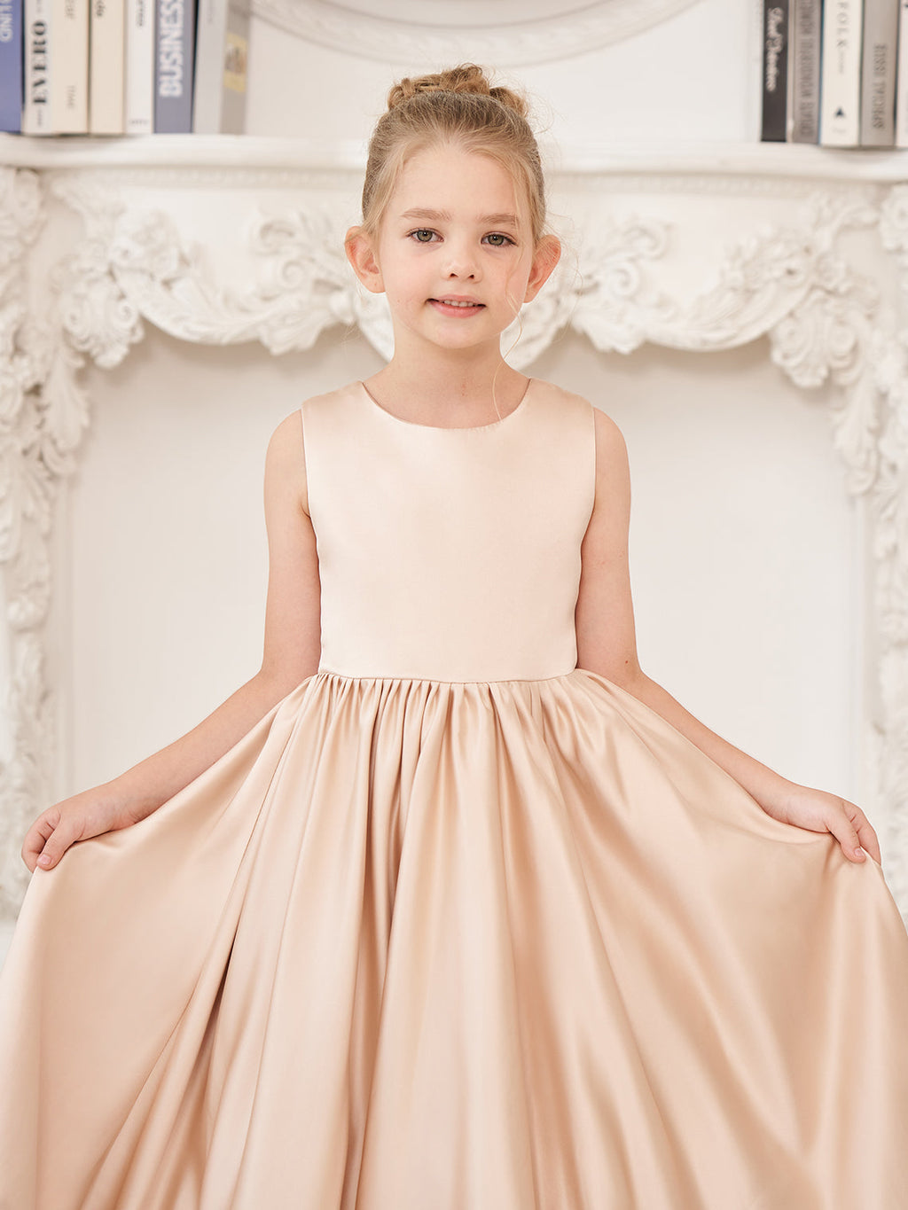 A-Linie Spitze Satin Bodenlang Blumenmädchenkleid 