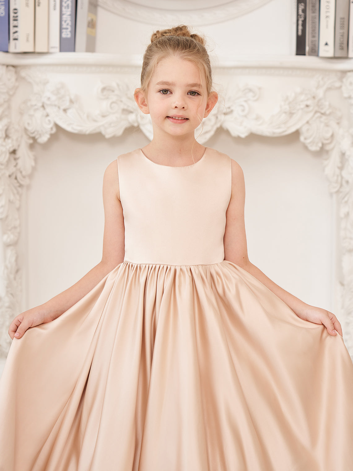 A-Linie Spitze Satin Bodenlang Blumenmädchenkleid 
