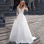 JEHETH Lace Appliques Wedding Dresses For Women Satin Elegant A Line Illusion Back With Button Bride Dress Vestidos de Novia-payinti