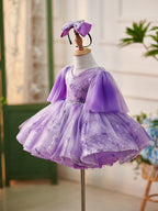 Lila Pailletten Tüll Knielanges Baby Mädchen Kleid 