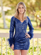 Dainera | Vestido corto ajustado de fiesta con lentejuelas rosa intenso y escote en V