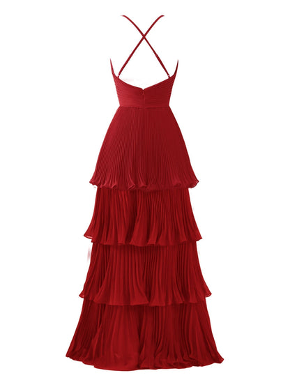 Dunkelgrünes A-Linien-Brautjungfernkleid aus Chiffon mit Stufen und bodenlanger Länge