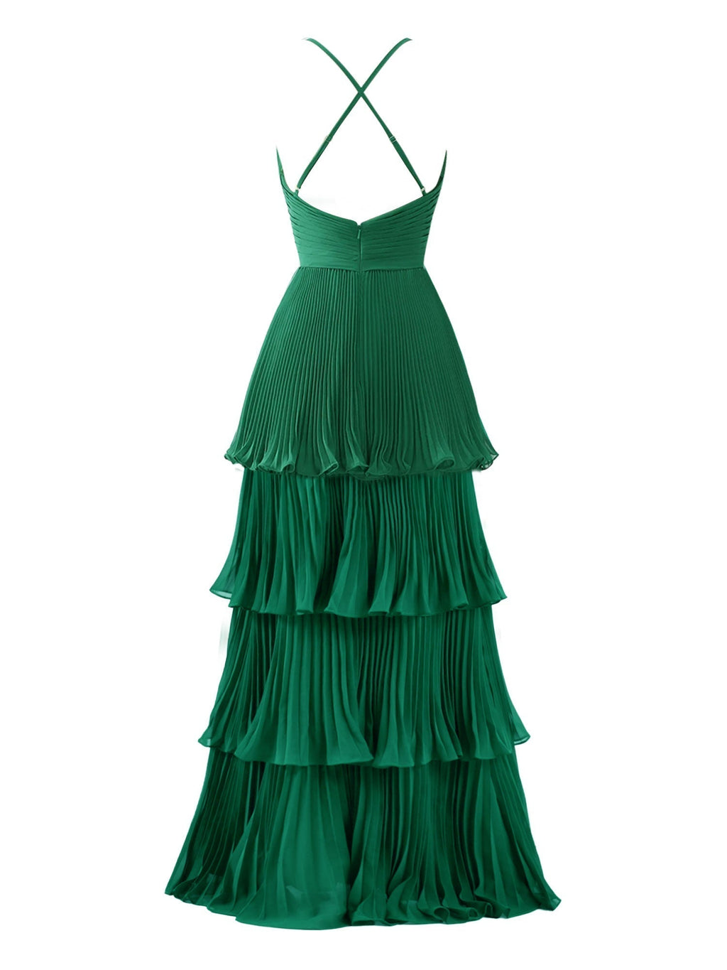 Dunkelgrünes A-Linien-Brautjungfernkleid aus Chiffon mit Stufen und bodenlanger Länge