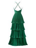 Dunkelgrünes A-Linien-Brautjungfernkleid aus Chiffon mit Stufen und bodenlanger Länge