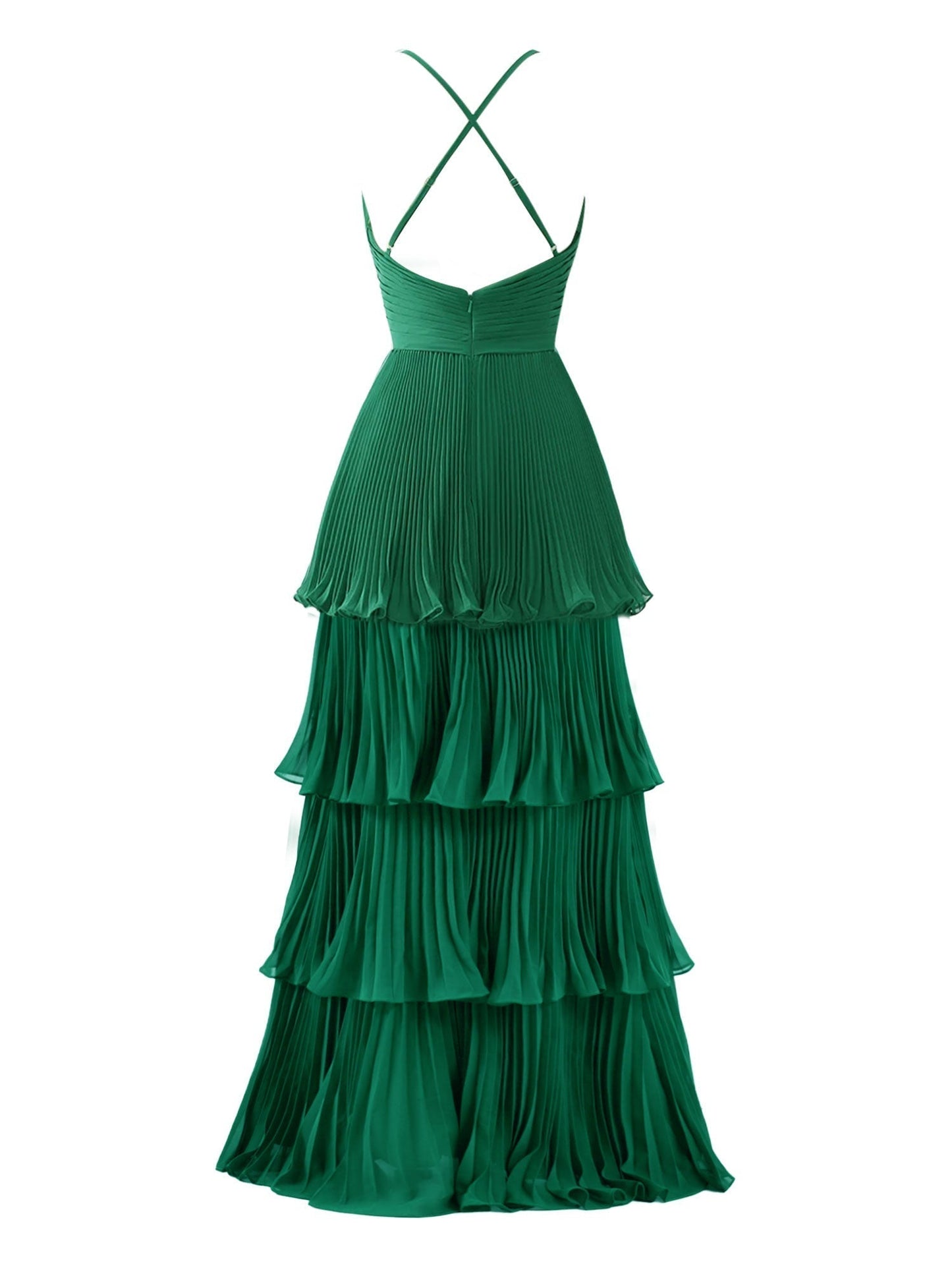Dunkelgrünes A-Linien-Brautjungfernkleid aus Chiffon mit Stufen und bodenlanger Länge